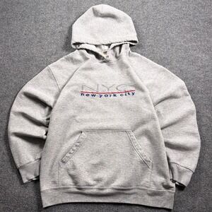 Fruit of the Loom Hoodie Men L Gray NYC New York City Embroidered Pullover